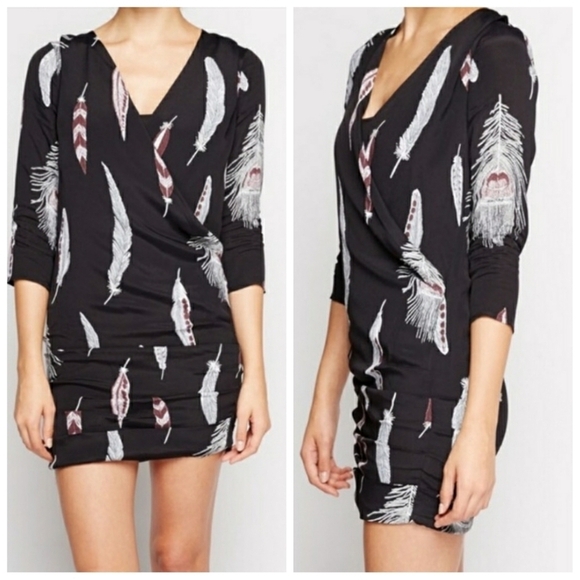 NWT Line & Dot Boho Feather Karam Mini Faux Wrap Dress Large - Picture 1 of 7